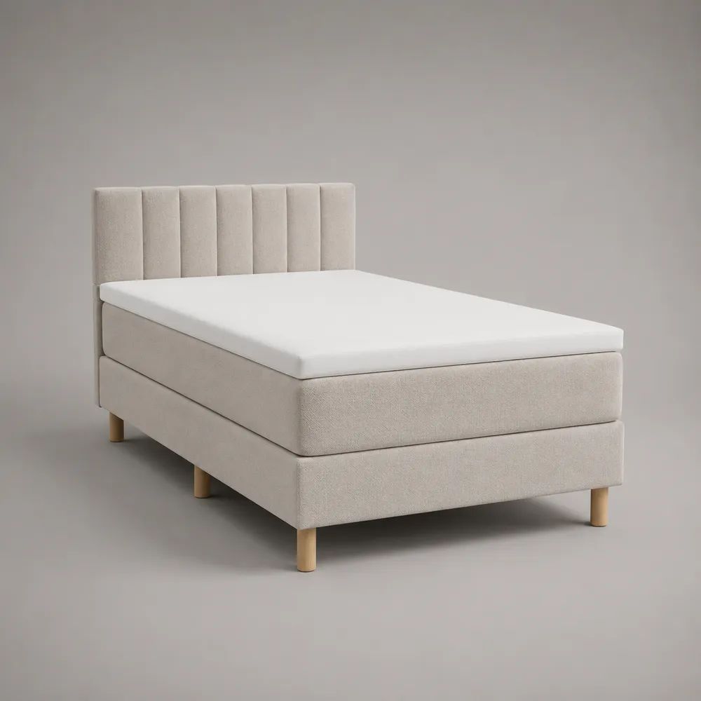 Boxspringbett-Set 140 × 200 cm mit Matratze, Topper und gepolstertem Kopfteil, Beige