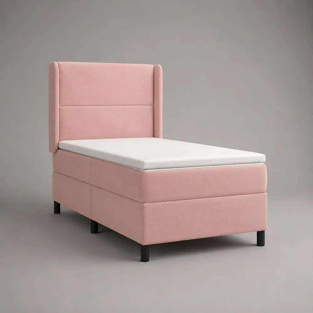 Boxspringbett-Set mit Matratze und Topper, Liegefläche 90 x 200 cm, Polyester-Samtbezug, Rosa