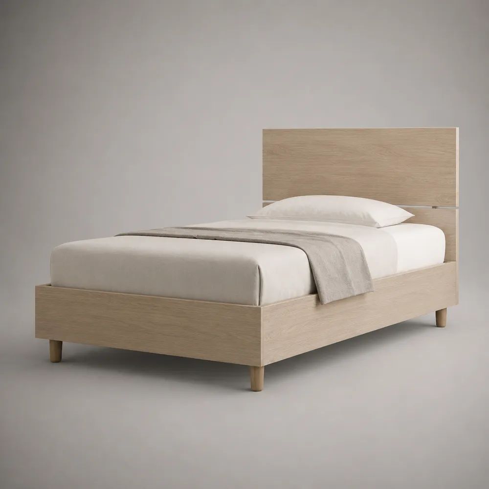 Einzelbett aus Holzwerkstoff mit Kopfteil, Liegefläche 90 × 200 cm, Hellbraun in Eichenoptik