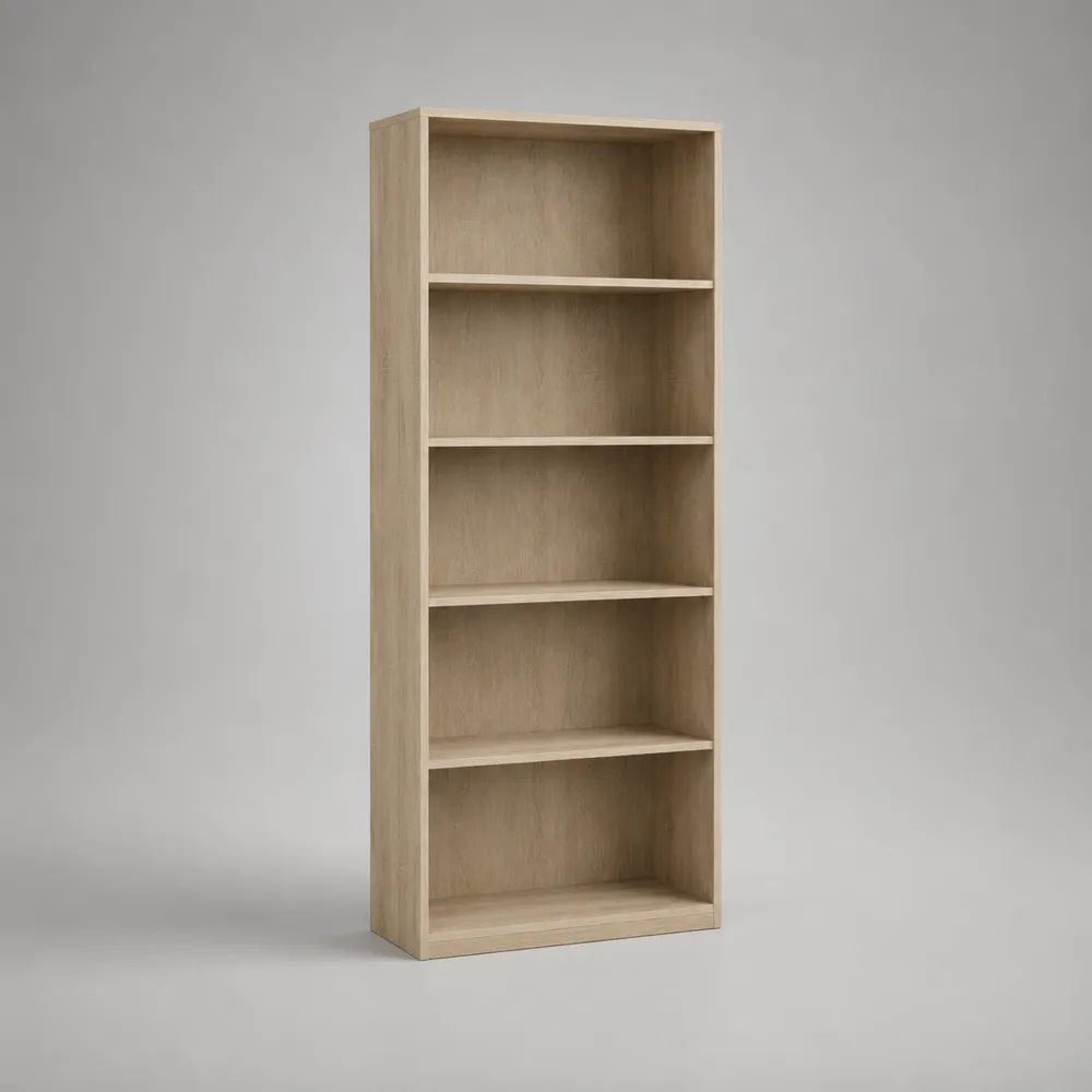 Bücherregal aus Spanplatte mit 5 offenen Fächern, Eiche hell, 70 × 30 × 180 cm