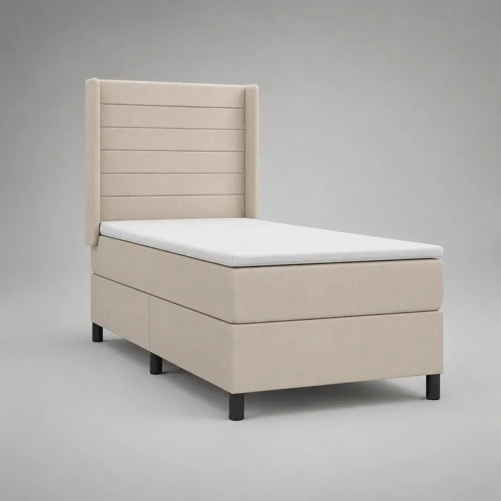 Boxspringbett 90 × 200 cm mit Matratze und Topper, Stoffbezug, Beige