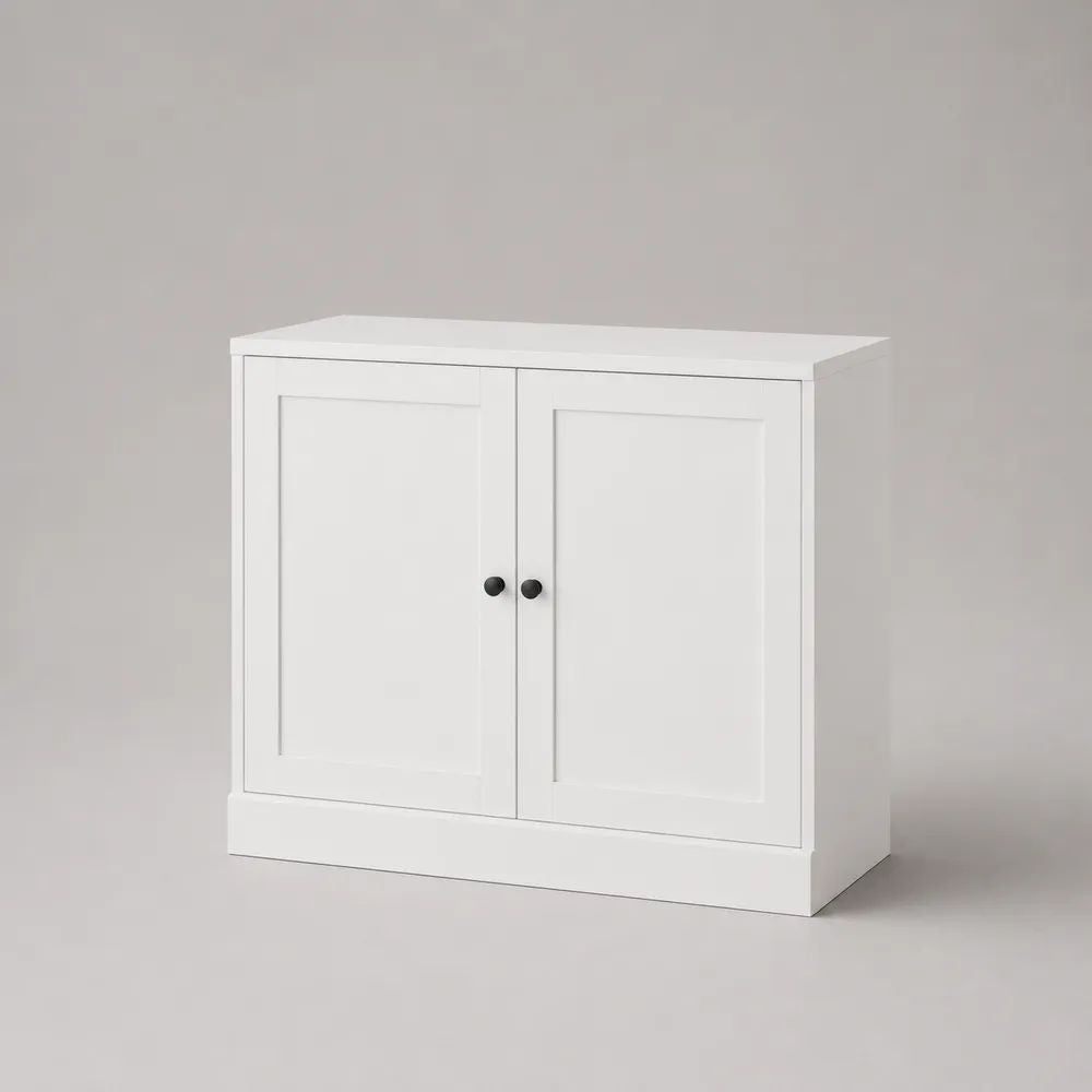 Rechteckiges Sideboard aus MDF und Spanplatte mit 2 Türen, Weiß/Schwarz, 80 × 35 × 80 cm
