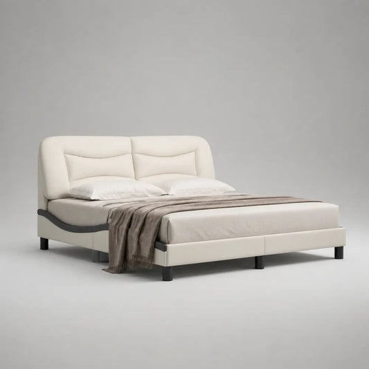 Polsterbett Doppelbett mit gepolstertem Kopfteil aus PU-Leder, Weiß/Schwarz, Liegefläche 160 × 200 cm, Gesamtmaß 176 × 218 × 105 cm