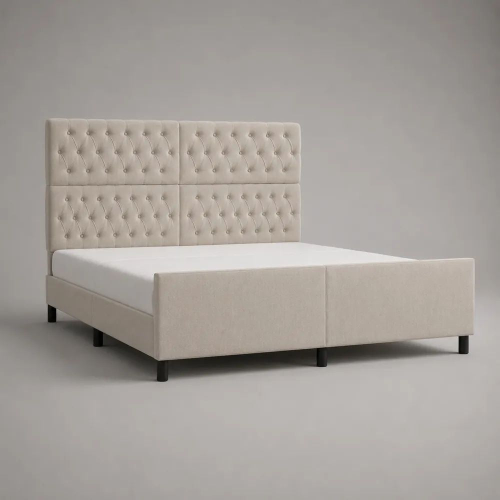 Polsterbett Doppelbett mit Polyesterbezug und Lattenrost, Liegefläche 180 x 200 cm, Creme/Schwarz