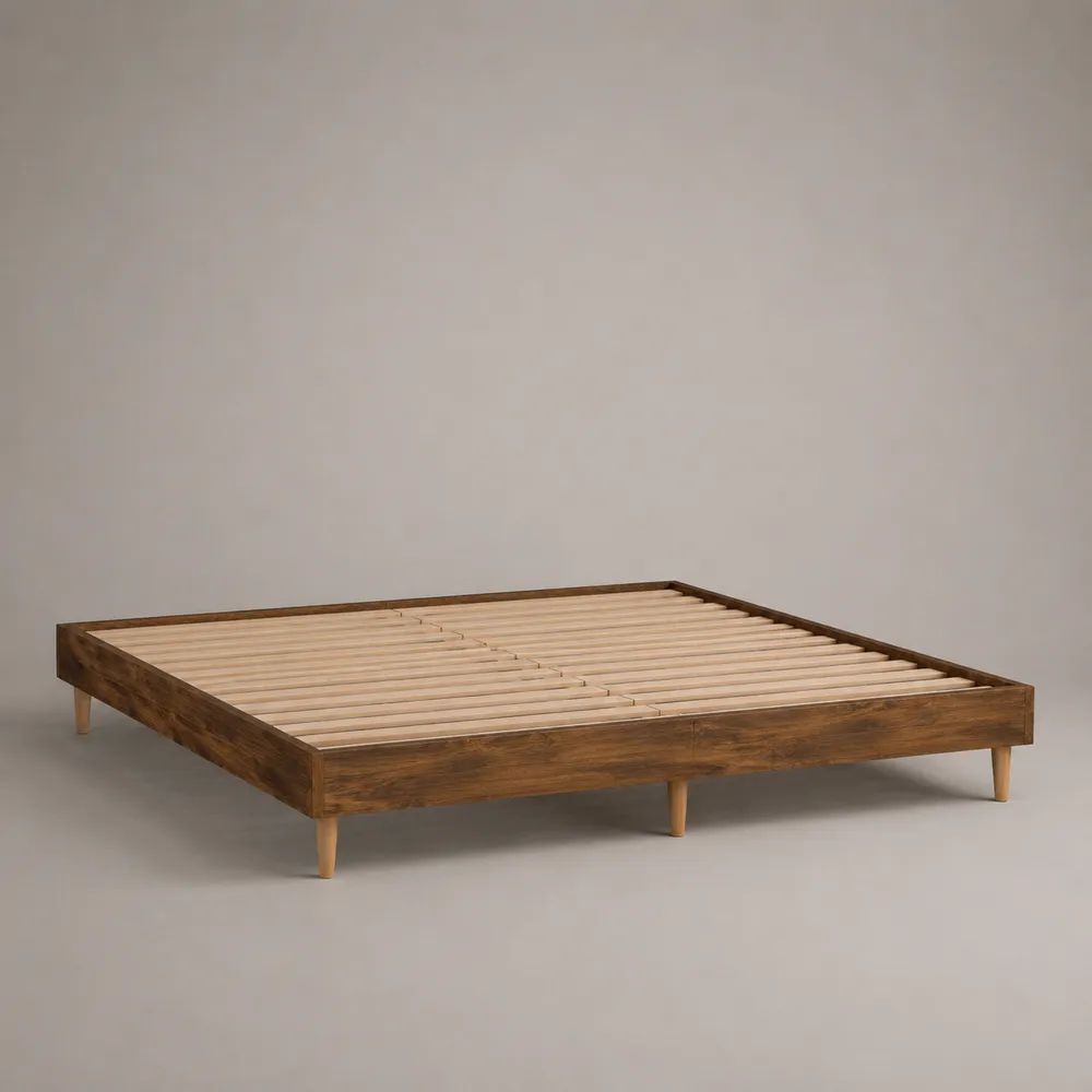 Doppelbett-Bettgestell aus massivem Kiefernholz mit Lattenrost, Dunkelbraun/Natur, 180 × 200 cm