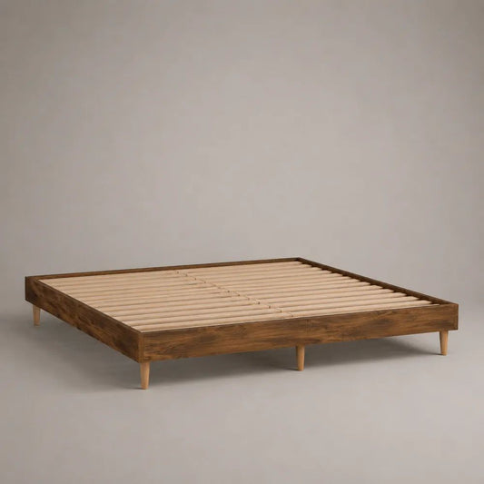 Doppelbett-Bettgestell aus massivem Kiefernholz mit Lattenrost, Dunkelbraun/Natur, 180 × 200 cm