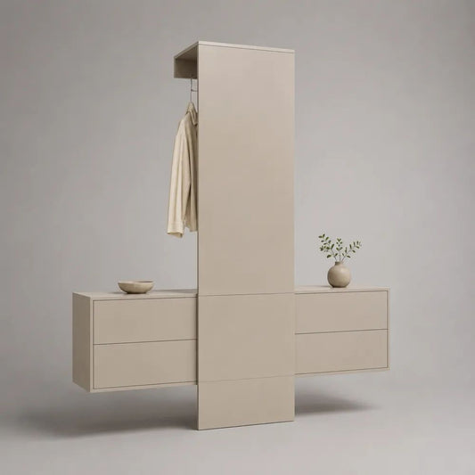 Flurschrank aus MDF mit Kleiderstange und 4 Schubladen, Beige, 180 x 35 x 200 cm
