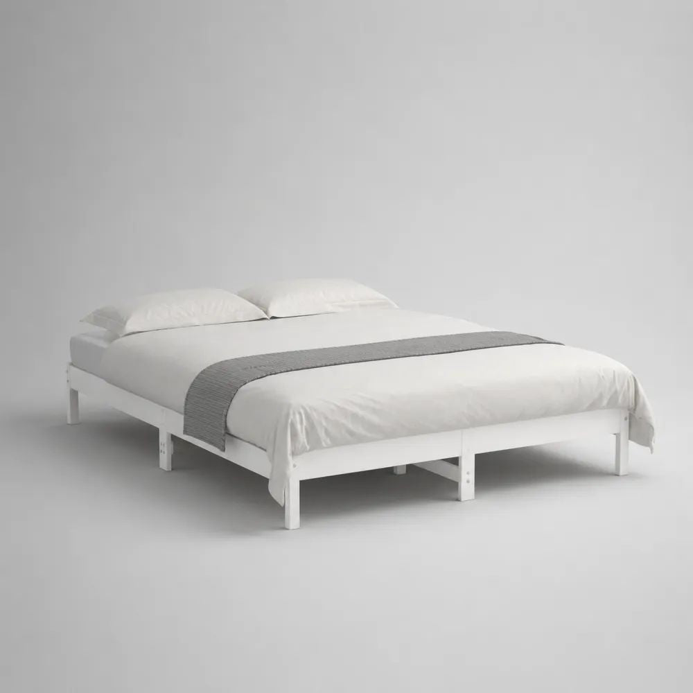 Doppelbettgestell aus massivem Kiefernholz ohne Kopfteil, Weiß, 180 × 200 cm