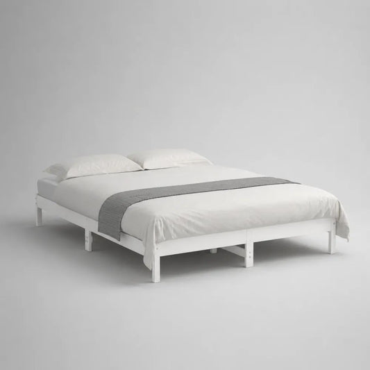 Doppelbettgestell aus massivem Kiefernholz ohne Kopfteil, Weiß, 180 × 200 cm