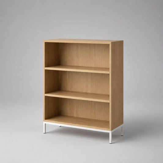 Bücherregal mit 3 offenen Fächern aus Spanplatte mit Eichenfurnier und Stahlgestell, Natur/Weiß, 80 × 30 × 110 cm
