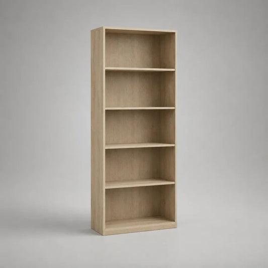 Bücherregal aus Spanplatte mit 5 offenen Fächern, Eiche hell, 70 × 30 × 180 cm