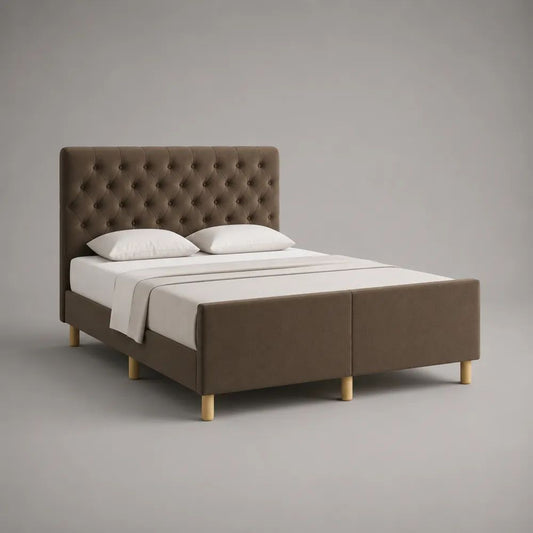 Polsterbett Doppelbett mit Lattenrost, Samtstoff Taupe/Natur, Liegefläche 160 x 200 cm, Gesamtmaß 170 x 213 x 112 cm