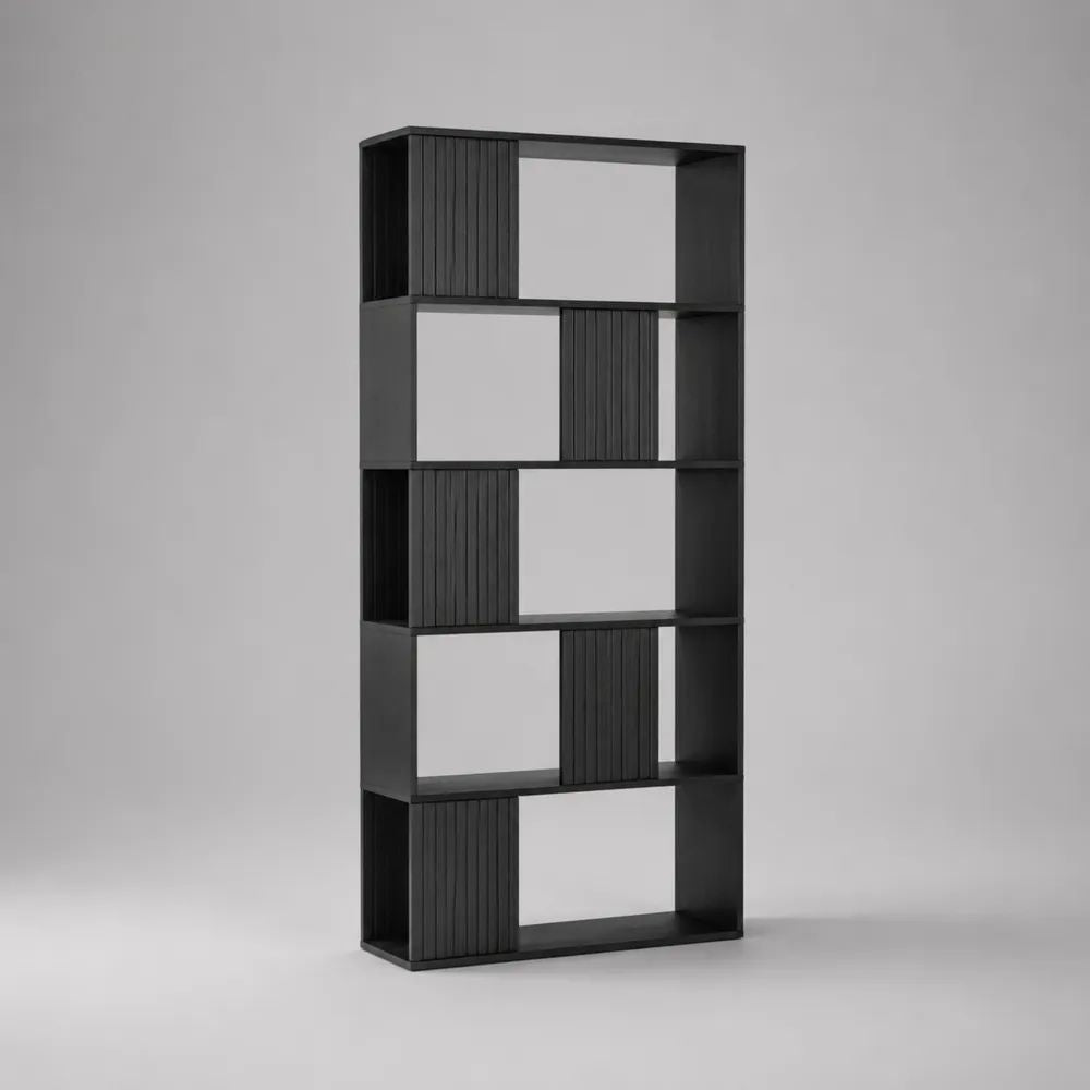 Bücherregal und Raumteiler aus MDF, 5 Ebenen, Schwarz, 80 × 30 × 180 cm