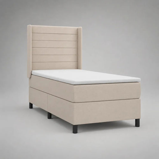 Boxspringbett 90 × 200 cm mit Matratze und Topper, Stoffbezug, Beige
