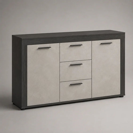 Sideboard mit 2 Türen und 3 Schubladen aus Holzwerkstoff und Metall, Anthrazit/Beige, 140 × 40 × 90 cm