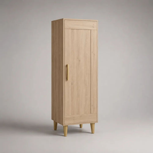 Hochschrank aus Holz mit 1 Tür, Eiche Natur/Gold, 160 × 50 × 40 cm